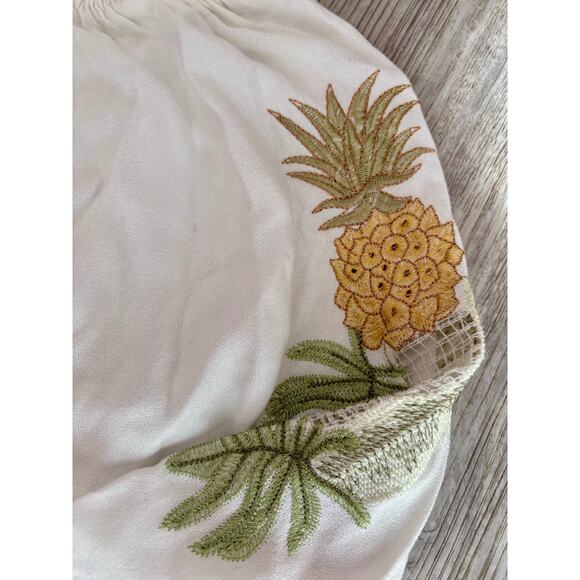 Marfinno | Women's Embroidered Pineapples Flowy Peasant Boho Blouse | Medium - Picture 3 of 4